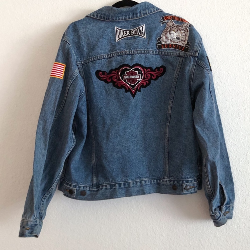 Vintage‎ Gap Denim Harley Davidson Patch Biker Jacket - Picture 2 of 9